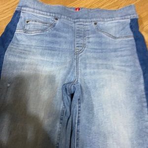 Spanx pull on pants, distressed, blue, like new